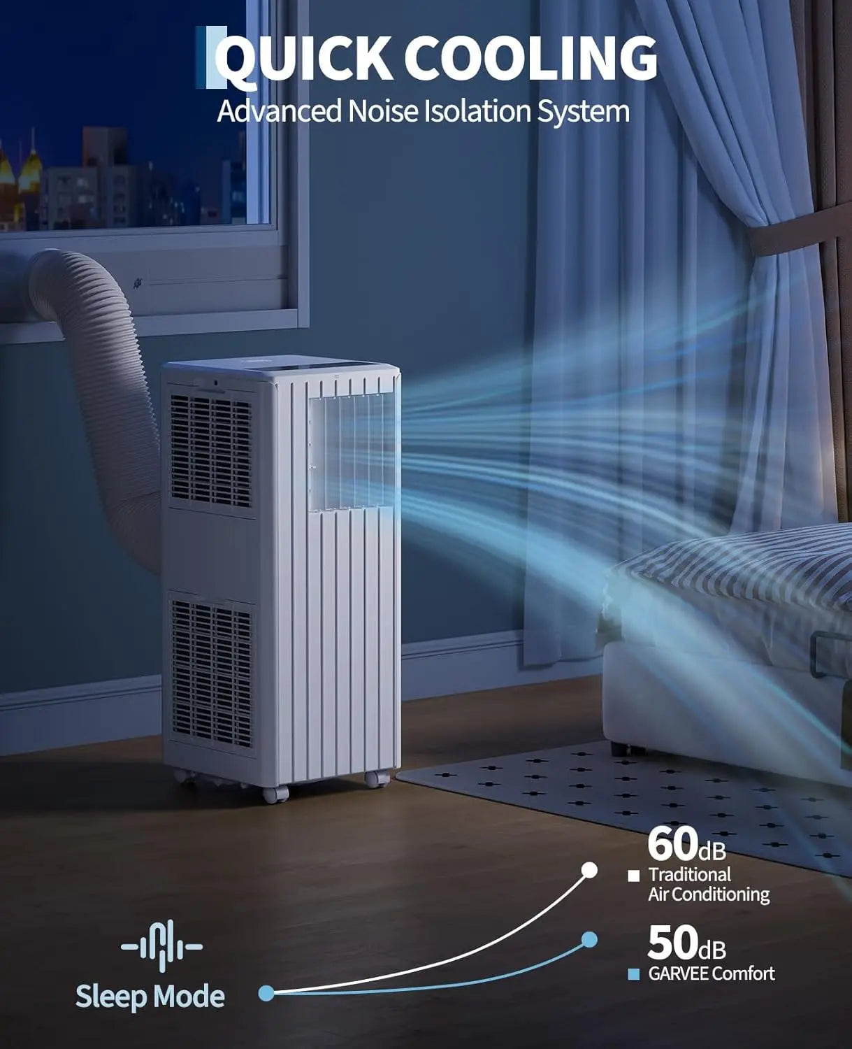 Portable Air Conditioner 8000 BTU, 3-in-1 Cool, Dehumidify & Fan, Covers Rooms Up to 350 Sq. Ft, Quiet Sleep Mode, Energy-Saving 24-Hour Timer, Includes Remote Control and Full Window Kit, White