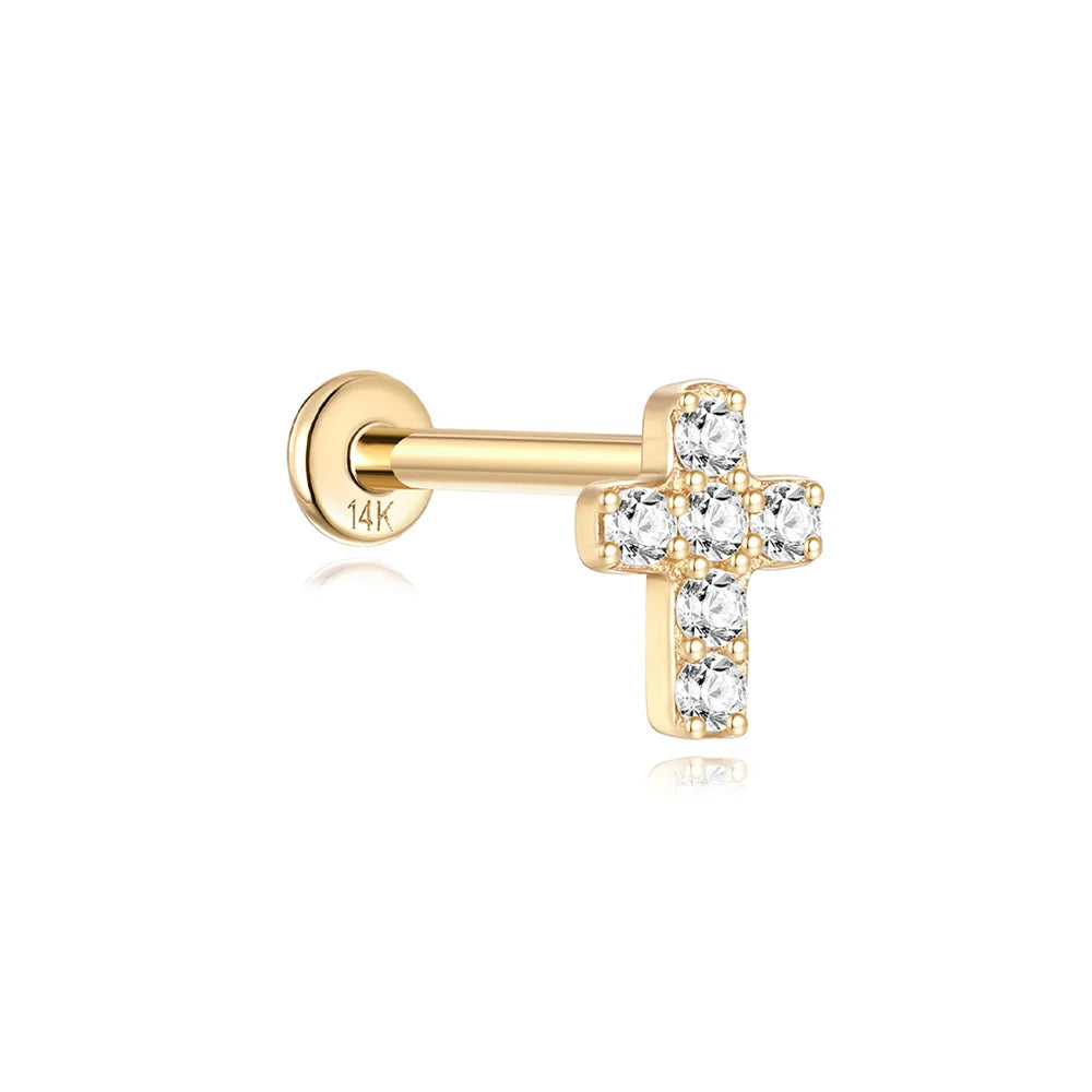 AIDE Single 1piece 14K Solid Gold Jewelry Stud Earring For Women Simple Mini Puncture Earrings Yellow Gold Jewelry Birthday Gift