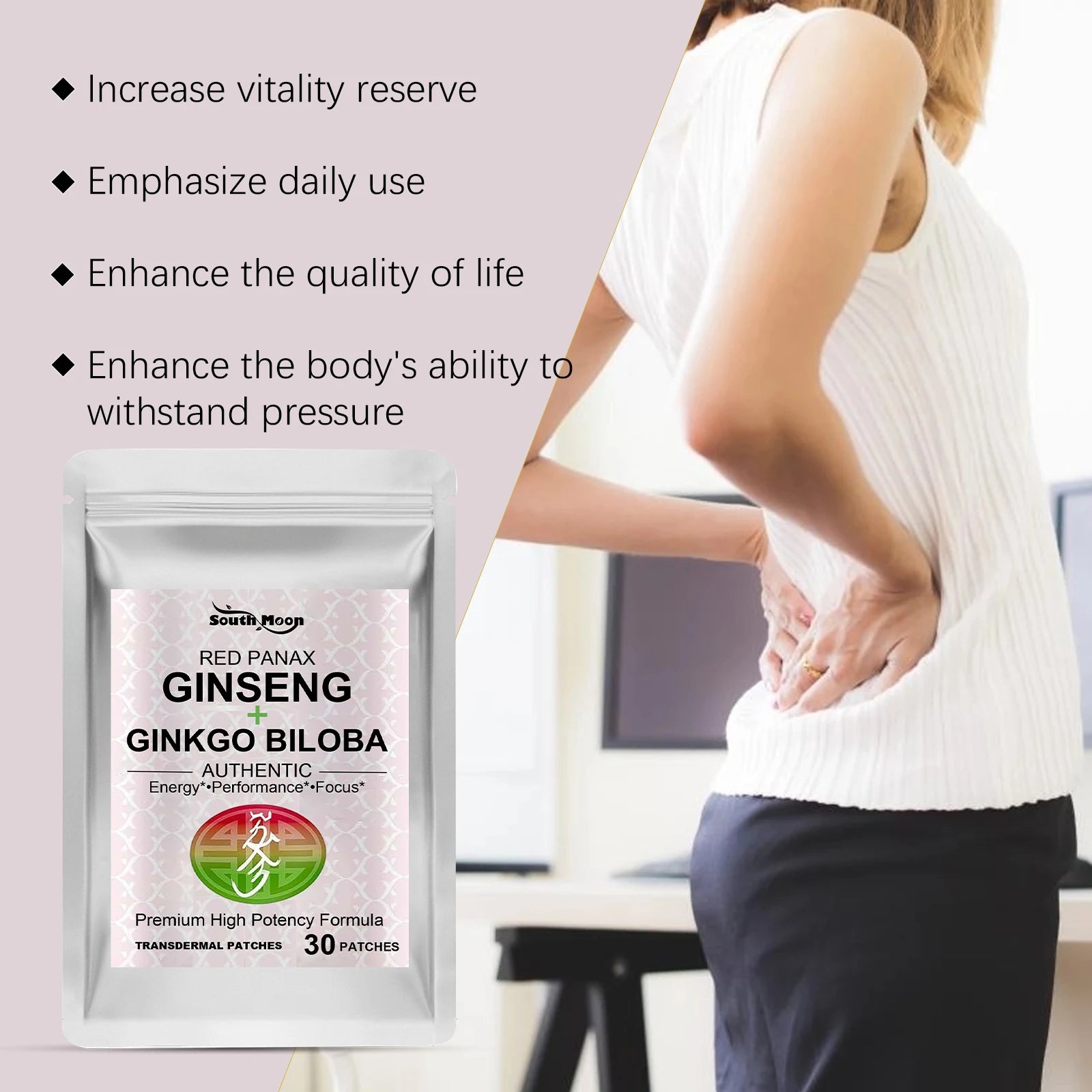 Red Panax Ginseng Transdermal Patches Energy Enhance Stress Relief Supports Physical Mental Health