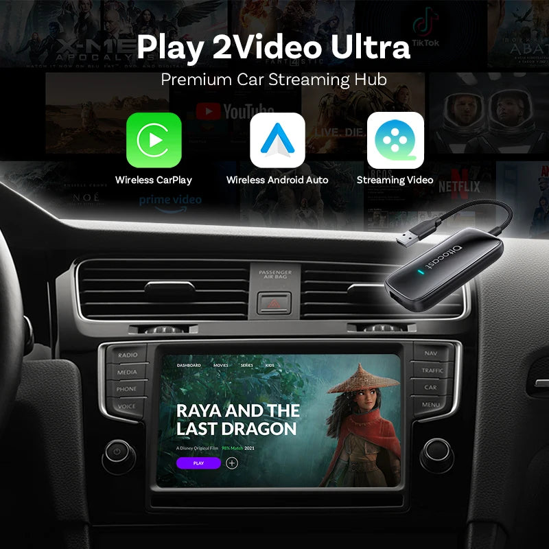 Ottocast Play2Video Ultra Mini Dot WiFi6 AI Box Carplay Adapter Android Auto Media Player YouTube Netflix Install Apps for Audi