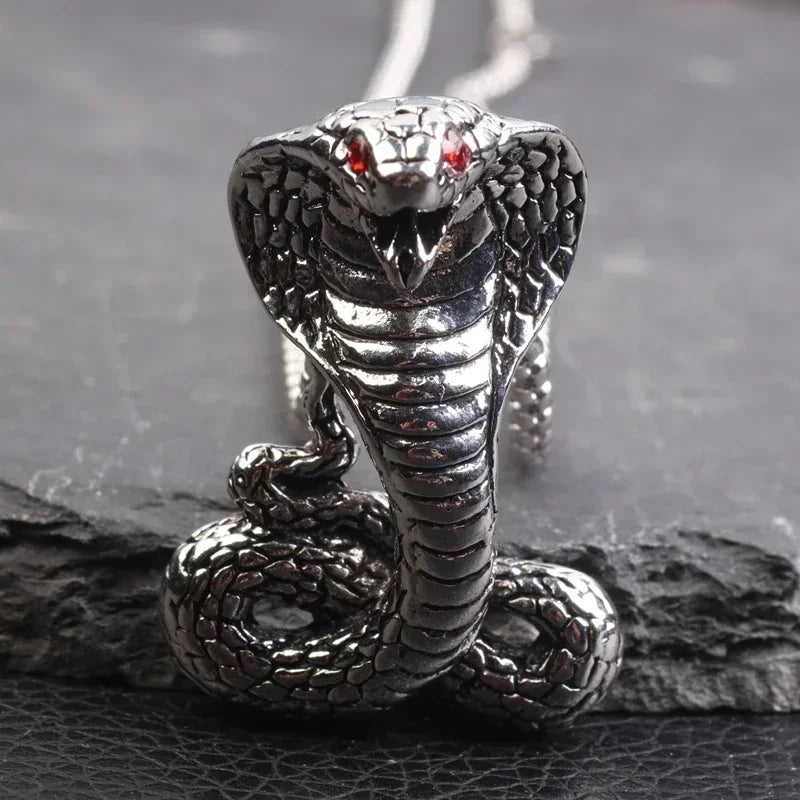 Vintage Gothic Snake Coiled Demon Skull Pendant Necklace for Men Boys Rock Party Halloween Jewelry Gift