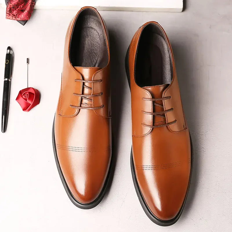 2025 Formal Height Increasing Shoes Man Taller Elevator 6CM Invisible Insole For Men Heighten Increased Oxfords Business Lift