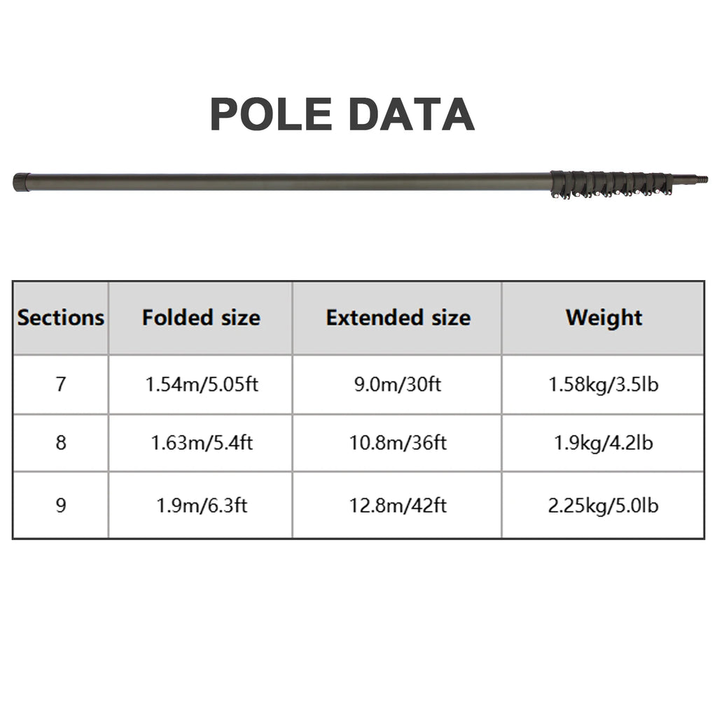 30/36/42ft carbon fiber telescopic pole for window cleaning high reach Long extendable support handle 10/12m