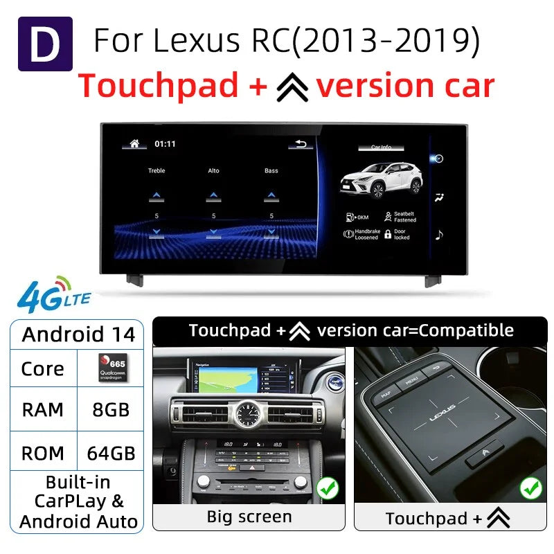 Android 14 Car Radio For Lexus IS RC 200 250 300 350 200t 300h 2013-2019 128GB Multimedia Video Player CarPlay Autoradio 4G