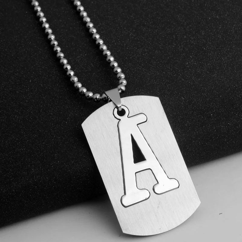 HNSP 316L Stainless Steel Initials Pendant Chain Necklace For Men 26 Letter Name Jewelry Accessories