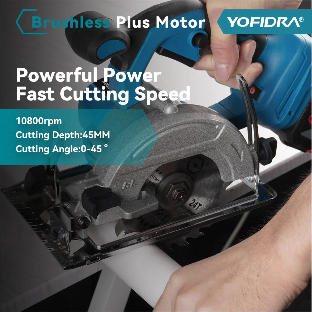 YOFIDRA 10800RPM 5/7 Inch Electric Circular Saw Handheld Multifunction Rechargeable Cutting Machine For Makita Battery Pin