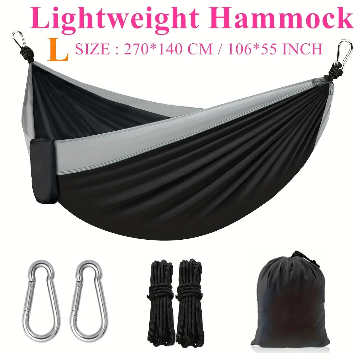 2025 New Two Tone Nylon Ultra Light Camping Hammock Portable Single Double Multiple Sizes Colors With Aluminum Hooks Ropes Bag