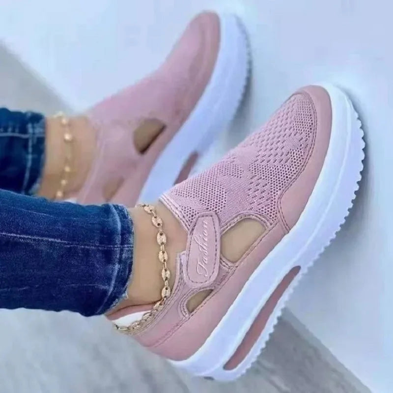 2025 Summer New Breathable Mesh Wedge Casual Sport Shoes Plus Size 43 Non Slip Woman Vulcanize Shoes Platform Women Sneakers