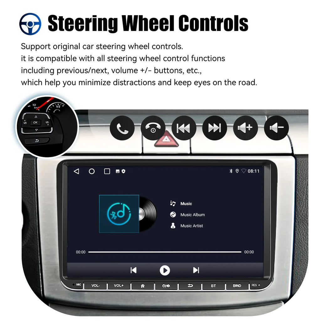 9" Android 14 4G+64G Wireless Carplay Car Stereo GPS NAVI WIFI RDS FM BT EQ for VW Golf 5 6 Passat Polo Touran Tiguan Caddy EOS