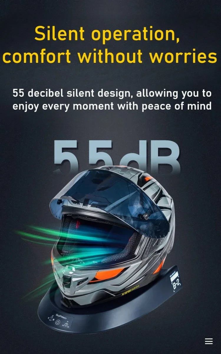 Smart Motorcycle Helmet Dryer Features Sterilization  Dust Removal Functions Temperature Control, and Ambient Lighting