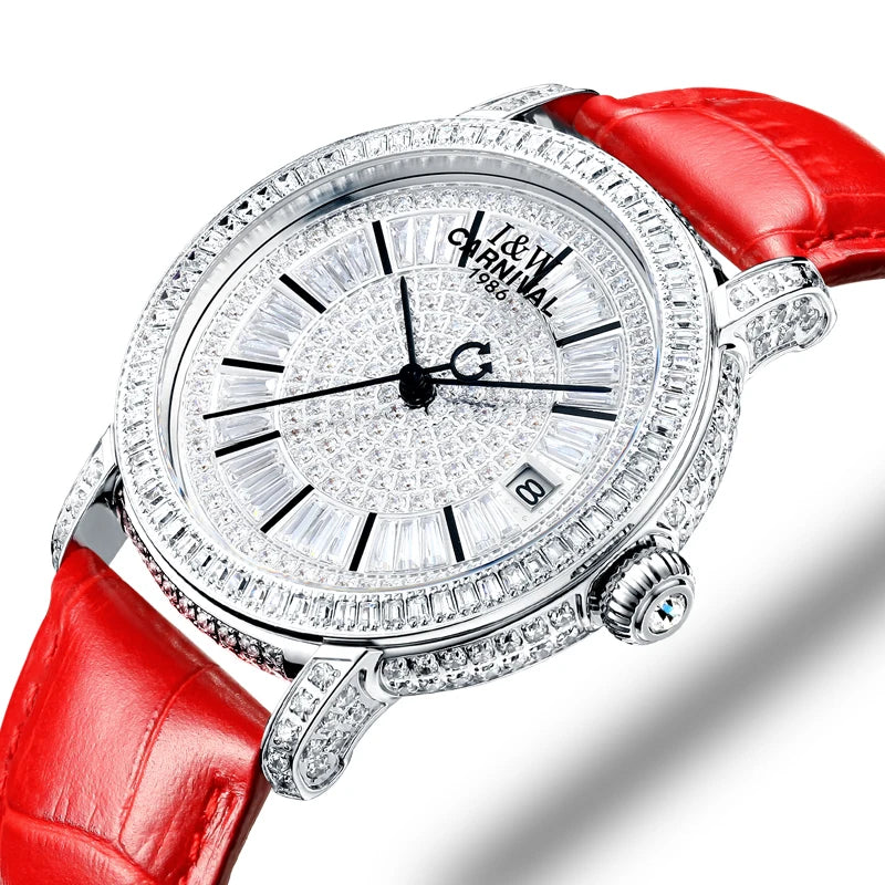 Switzerland I&W CARNIVAL Luxury Brand Full Diamond MIYOTA Automatic Mechanical Sapphire Women's Watches Waterproof Clock C86905G
