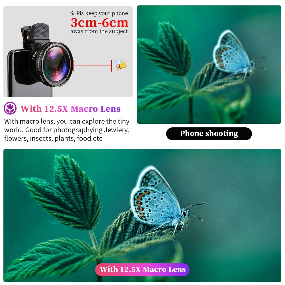 Universal Clip 2-in-1 Lens 37mm Professional 0.45X Super Wide-Angle & Macro HD for iPhone & Android Mobile Phones