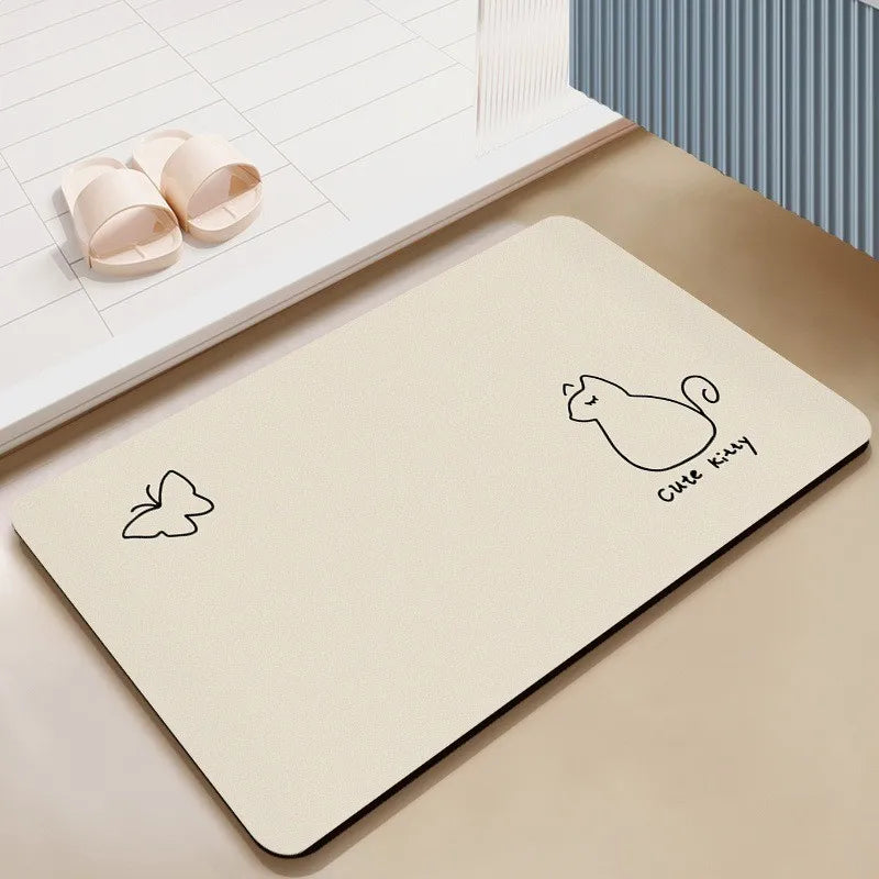 VIKAMA Minimalist Cat Pattern Bath Mat Non-Slip Water Absorbent Carpet for Bathroom Entryway Bedroom Decor