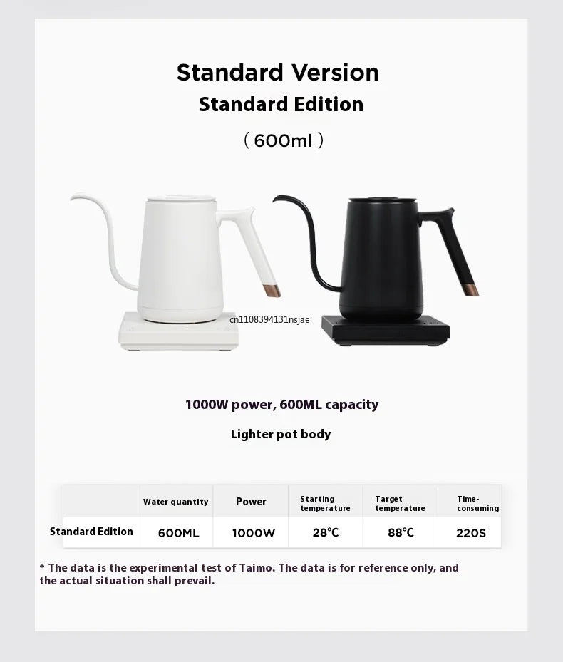 2026 Timemore Fish Smart Electric Pour Over Kettle 600ml 220v Fine Mouth Temperature Control Customize Hand Brew Coffee Pot