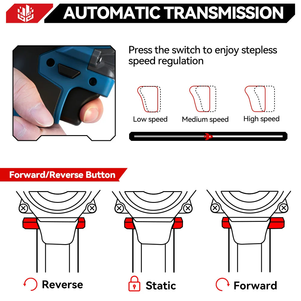 ONEVAN 1200Nm Brushless Electric Impact Wrench Cordless Wrench Socket Rechargeable 1/2Inch Power Tool For Makita 18V Battery Pin