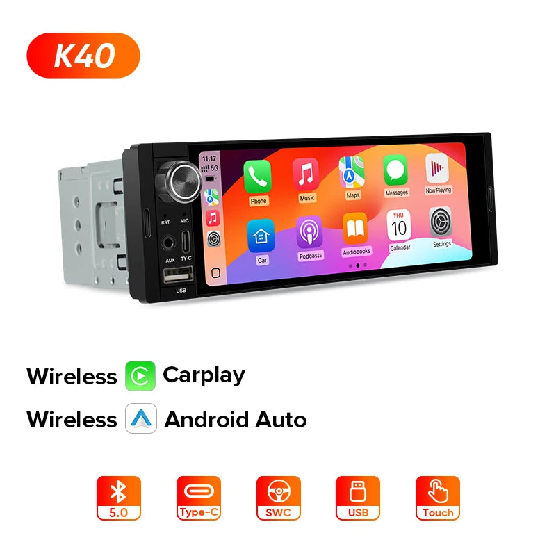 AINAVI Wireless Carplay Android Auto Universal Car Radio 1 Din HD IPS Touch Screen Car Multimedia Rear Camera MIC USB Type C 1280*720 Full In-Cell 1DIN Car Stereo BT 5.0