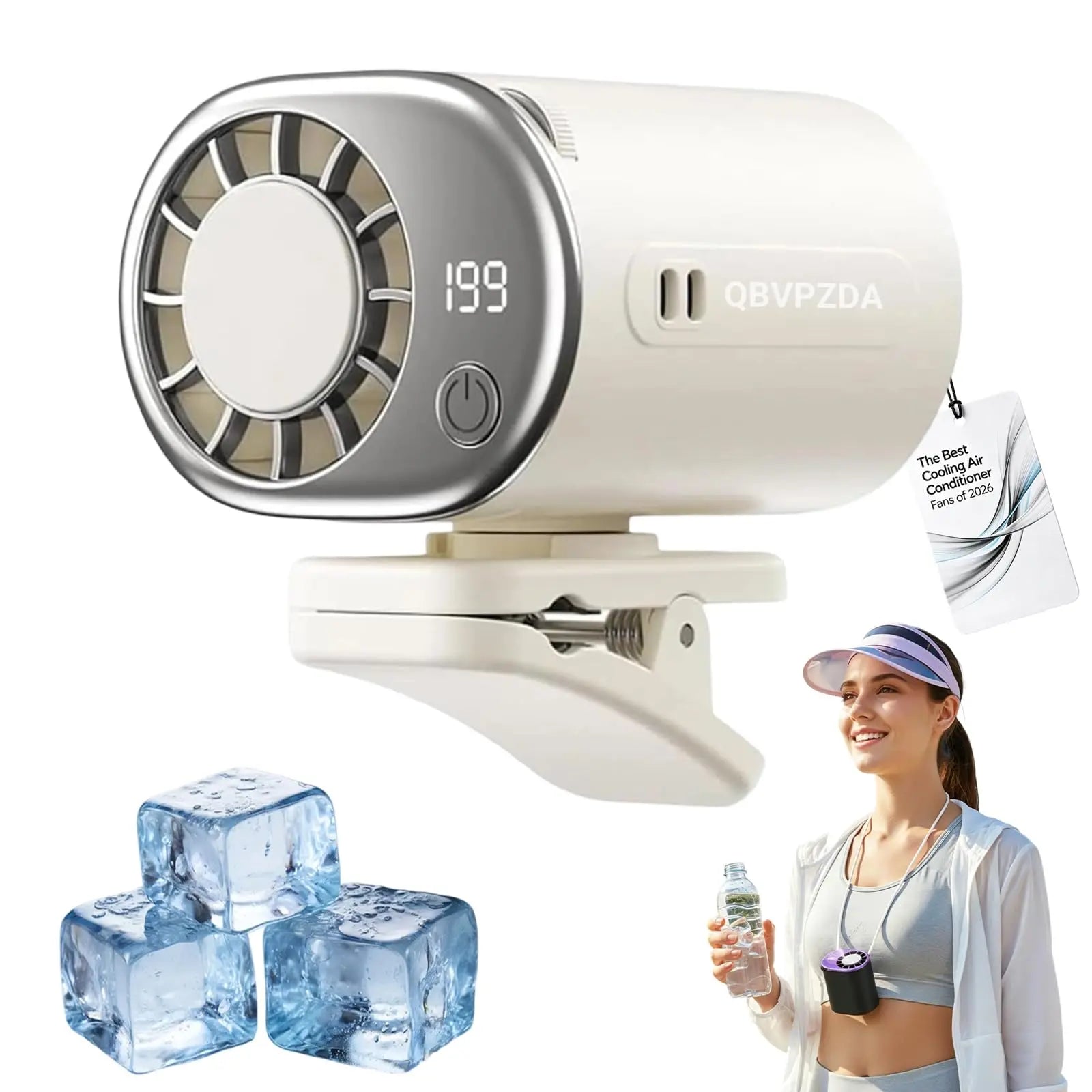 2026 Personal Portable Car Clip-On Air Conditioner Fan With 360° Rotation 199 Speeds Adjustable USB Rechargeable LED Display For