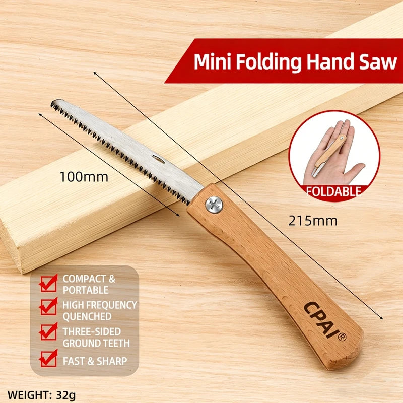 Compact Folding Wood Saw, Premium Steel Blade with Walnut Grip for Bushcraft, Pruning & Model Making