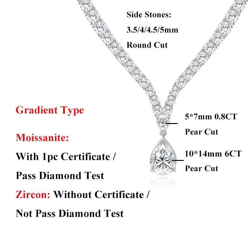EWYA Luxury Pear Cut Full D Color Moissanite Tennis Neck Chain Woman s925 Silver All Lab Diamond Party Bridal Necklaces Gift