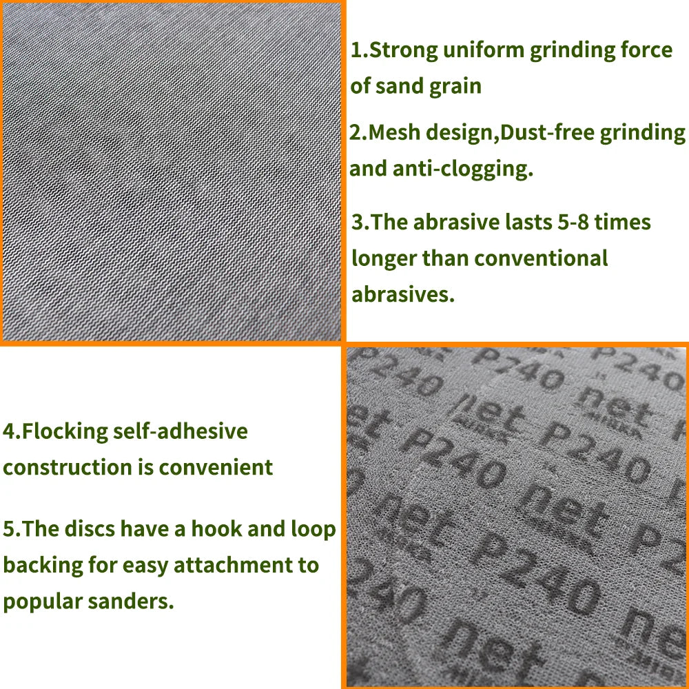 9 Inch Mesh Sanding Discs Dust Free Anti-blocking,225mm Mesh Grip Discs P80-P400 Grits for Polishing Car Putty Finishing Sanding