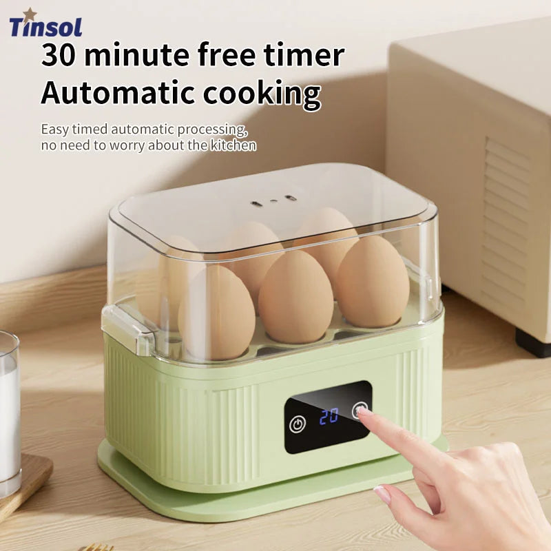 TINSOL Cuiseur à œufs électrique multifonction, appareil de petit-déjeuner de cuisine 200 W, cuiseur vapeur intelligent avec fonction minuterie