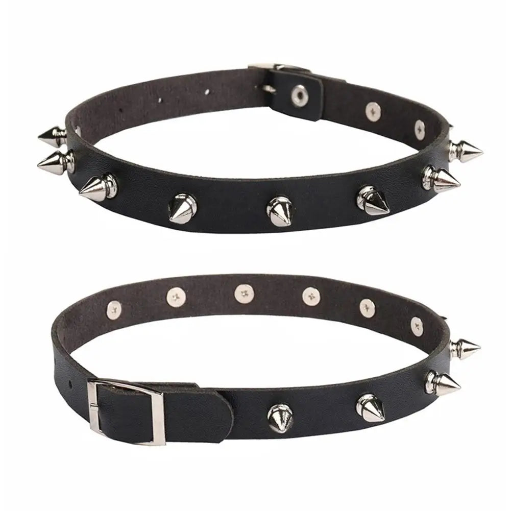 Black PU Leather Choker Necklace For Women Men Cool Punk Gothic Spike Biker Choker PU Leather Collar Studded Rock Necklace