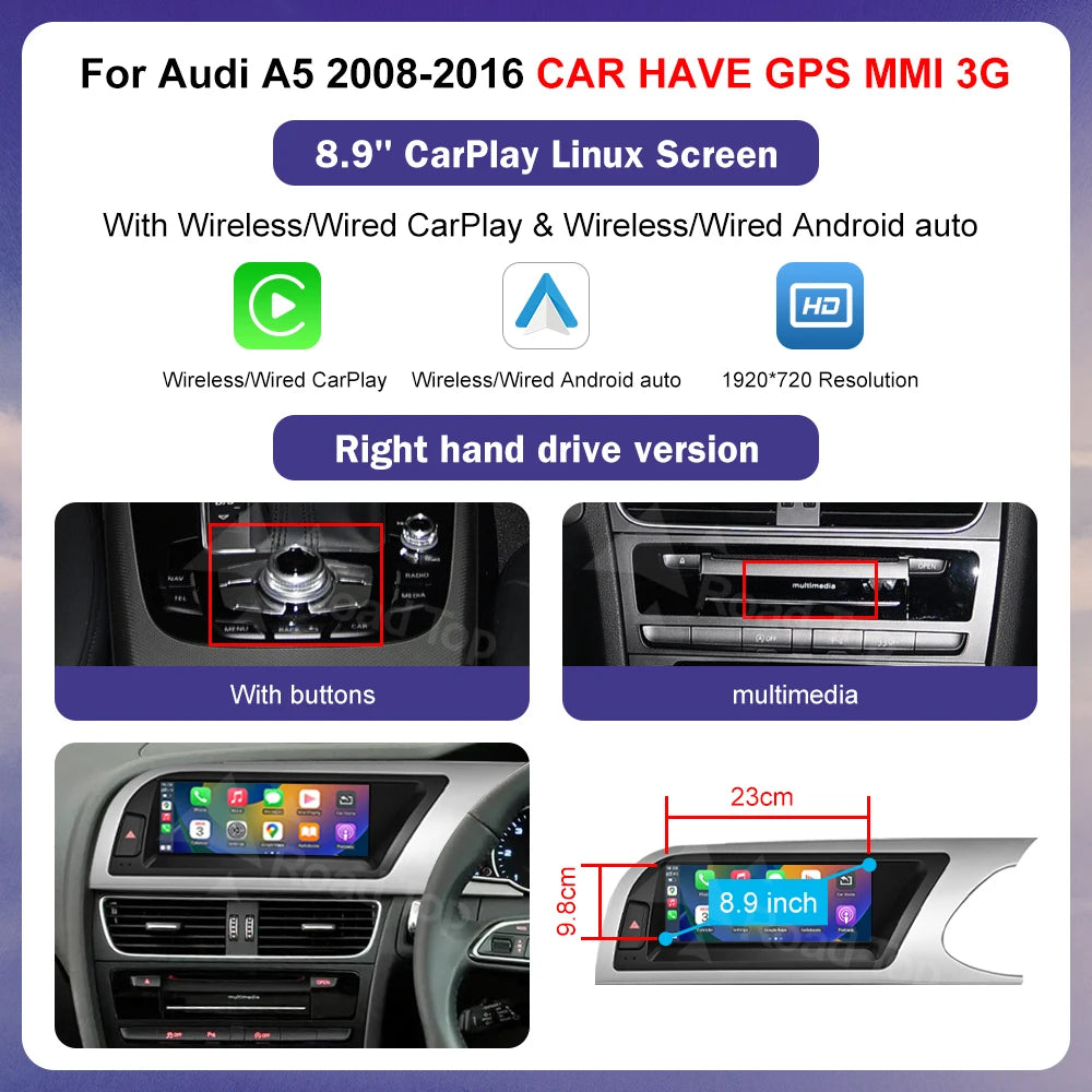 Linux 8.9/12.3" Audi A5 Multimedia