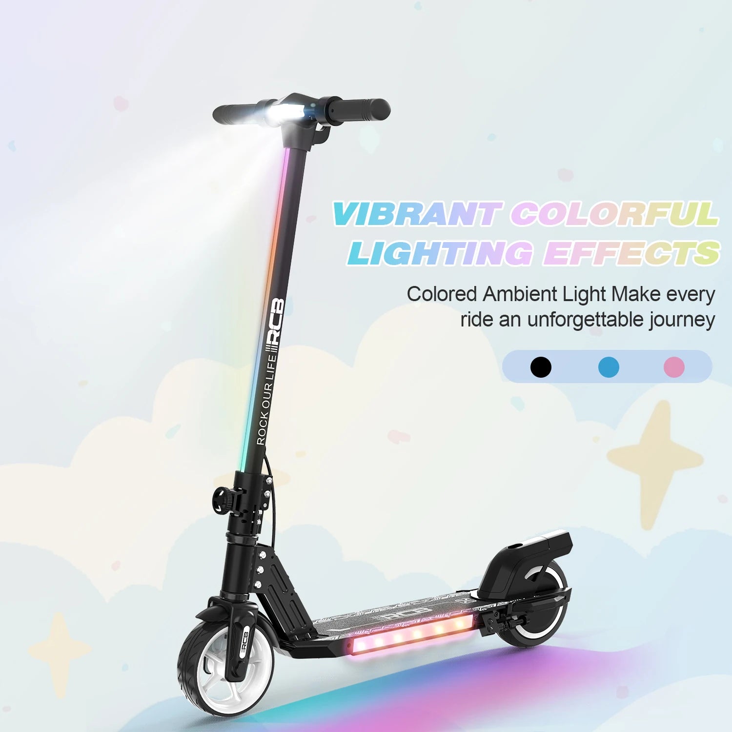 RCB R12 6-12 year old child electric scooting Lights RGB Non-zero start Double brake LCD screen 3-speed foldable