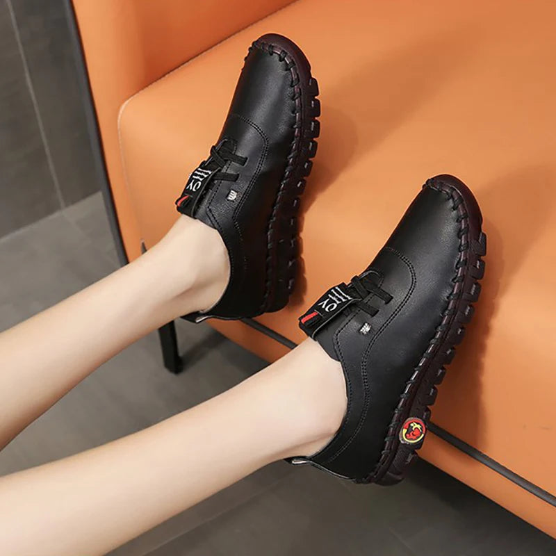 Sneakers Women Shoes Loafers Lace Up Leather Flat New Spring Casual comfortable Mom Shoe Mujer Zapatos Chaussure Femme