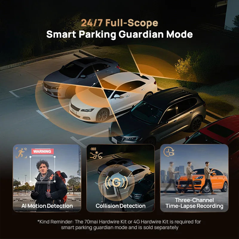 70mai T800 3-Channel HDR Car DVR Front 4K+Rear 4K/1080P+Interior 1080P Voice Control Super Capacitor GPS ADAS Support 4G Wifi 6