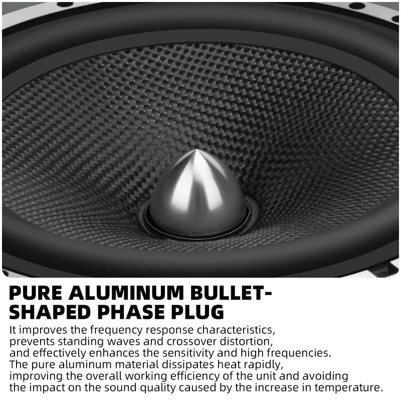 2 haut-parleurs médium/grave de 6,5 pouces, puissance de crête de 1000W, cône en fibre de carbone haute performance, woofers avec ogive en aluminium pour système audio de voiture