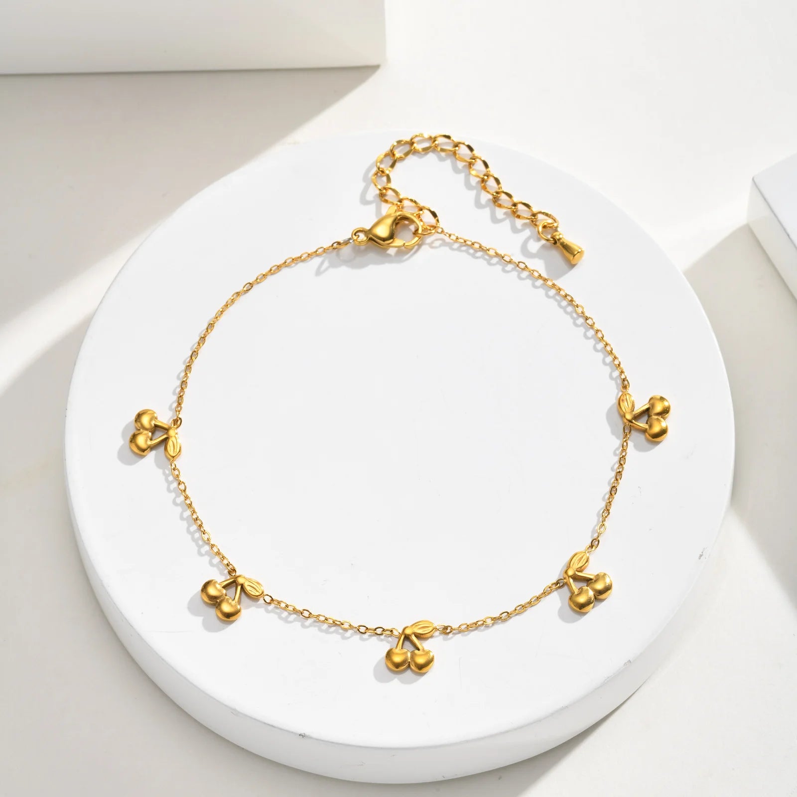 Cherry Charm Anklet for Women, Stainless Steel Cute Fruit Foot Chain, Summer Waterproof Jewelry Gift