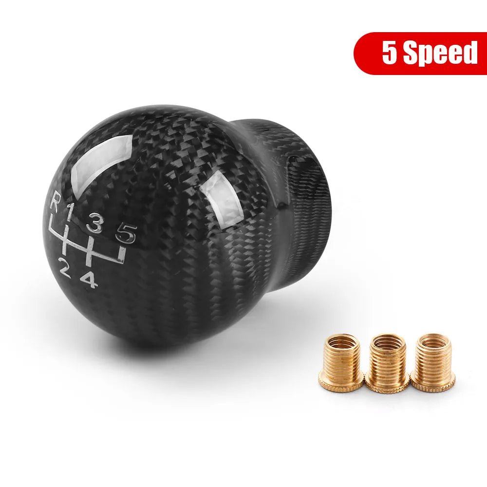 JDM Style Oval/Sphere Carbon Fiber Manual Gear Shift Knob M12*1.25 With 3 Adapters M8*1.25, M10*1.25, M10*1.5 Shift Head Knob