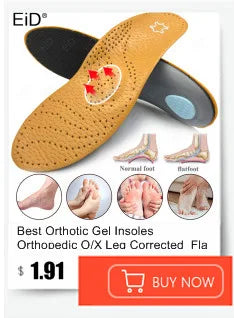 EiD New Arch Support 25mm Orthotic insole Black Leather orthotics Insoles for Flat Foot O/X Leg Corrected Shoe Sole insert pads