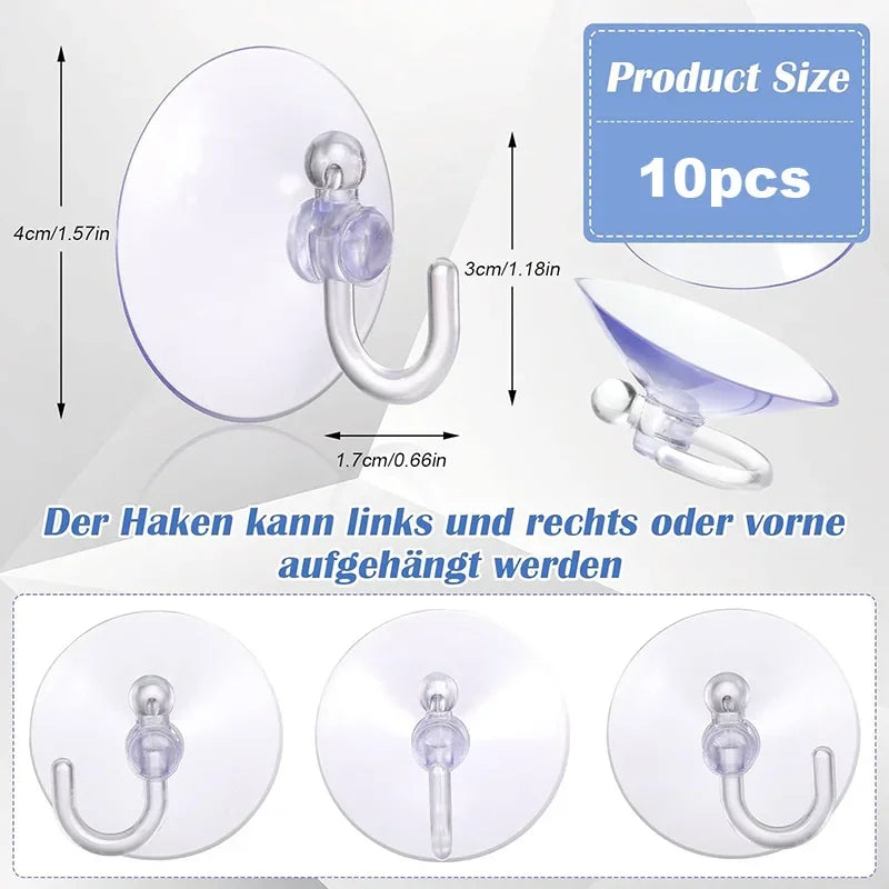 10/5Pcs Suction Cup Hooks No Drilling Transparent Suction Cup with Plastic Hooks for Windows Kitchen Bathroom Wall Hooks Storage