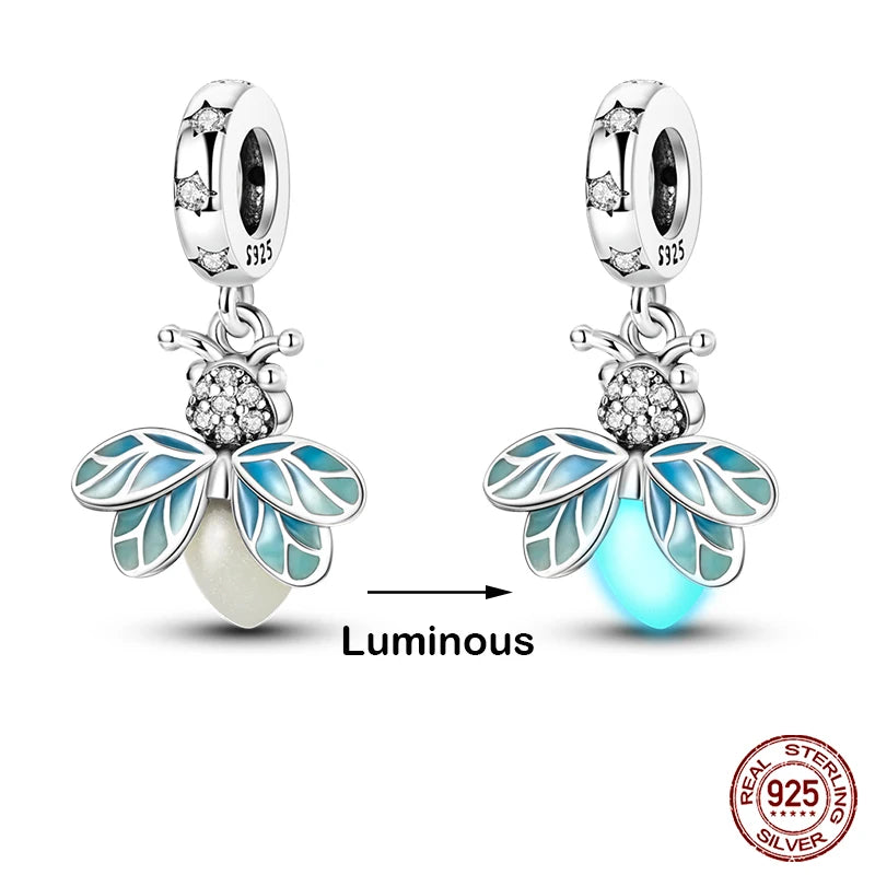 Hot Sale 925 Silver Glow in the dark Firefly Honeybee Star Charms Beads Fit Qikaola 925 Original Bracelets Fine DIY Jewelry Gift