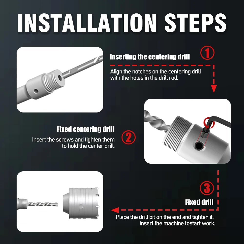 30-100mm Concrete Wall Hole Saw, SDS Plus Shank Impact Drill Bit, Suitable for Drilling Concrete, Brick, Stone and Walls