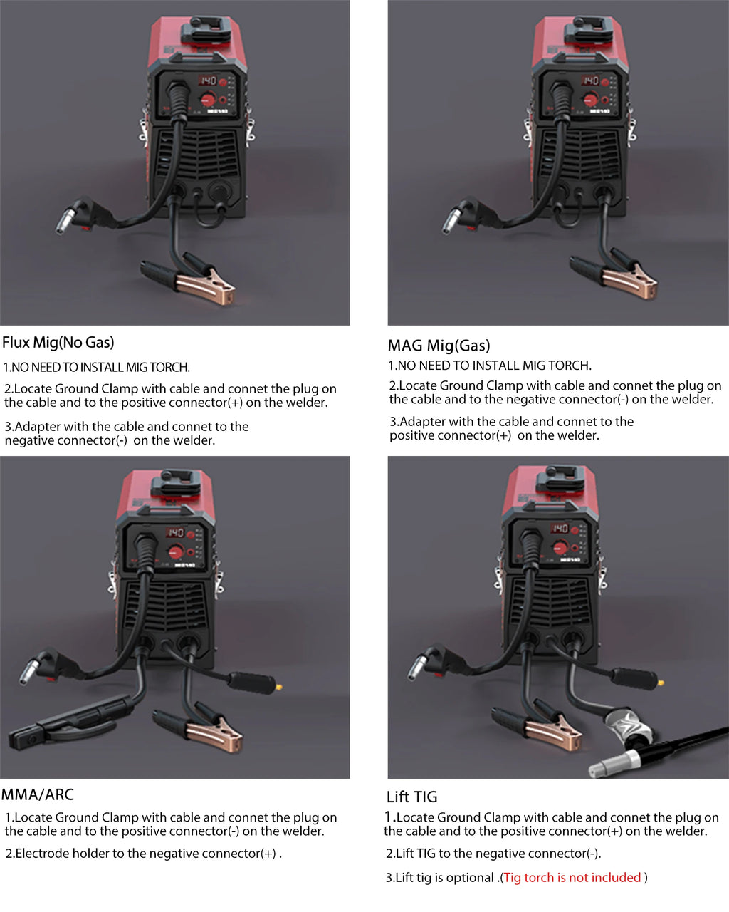 ARCCAPTAIN 4 in 1 220V 140Amp Semi-automatic MIG Welding Machine Lift Tig Argon ARC MMA Mig MAG Gas Welder IGBT Synergy Tools
