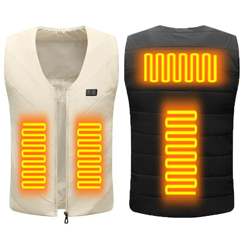 Gilet Chauffant Électrique Intelligent d'Hiver pour Femme, 4 Zones, Style Couple Col en V, Chargement USB, Gilet Chauffant, Veste Thermique Chaude d'Extérieur