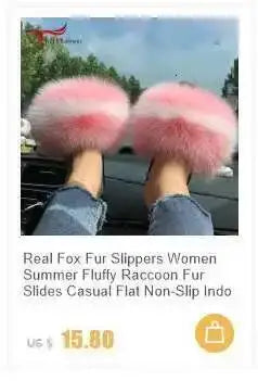 Real Raccoon Fur Slippers For Women 2023 Summer Fluffy Indoor House Fuzzy Flat Slides Outdoor Fashion Beach Sandals Flip Flops