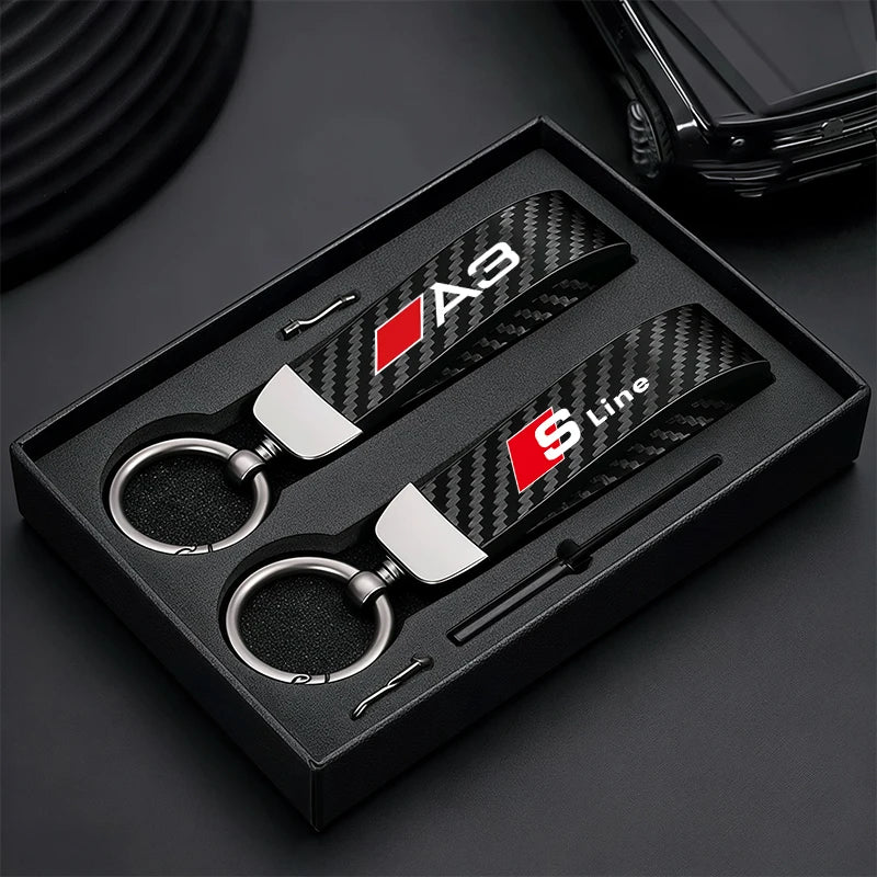 Car Carbon Fiber Keychain Zinc Alloy Keyrings Accessories For Audi Sline A3 A4 A5 A6 A7 A1 A2 A8 Q1 Q2 Q3 Q4 Q5 Q6 Q7 Q8 TT RS3