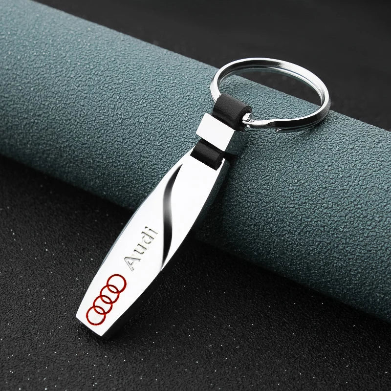 3D Metal Car Styling Badge Keychain Leather Woven Emblem Key Ring Accessories For Audi A3 A4 B8 8P 8V A6 C7 A5 Q5 B7 B6 B9 SLINE