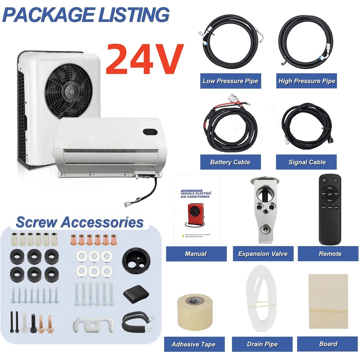 12V/24V Split Air Conditioner for Truck Van RV Camper Low Noise Fast Cooling Electric Parking Air Conditioning System 10500BTU