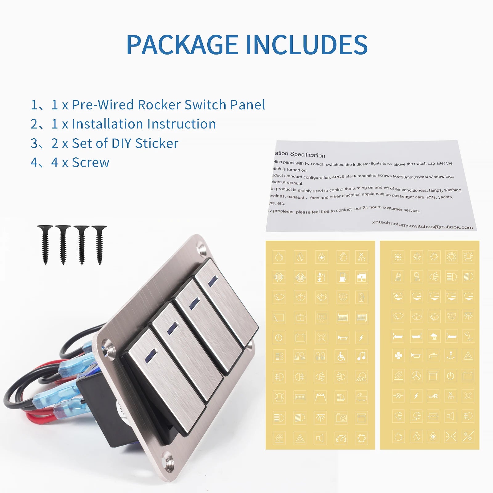 Durable metal 2-8Gang rocker switch panel with LED light, waterproof and overload protection for car card, vehicle and vessel