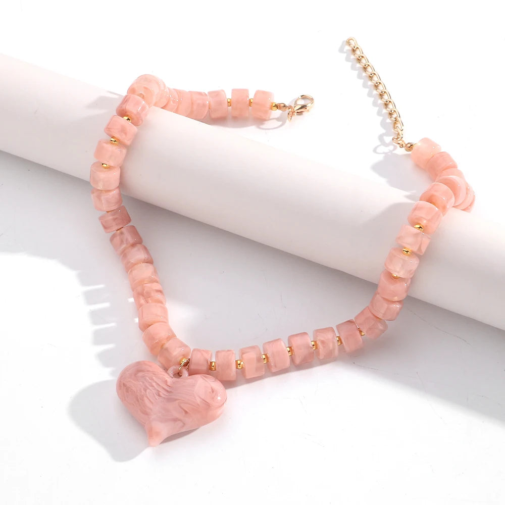 Trendy Acrylic Colorful Beads Heart Pendant Choker Necklaces Fashion Geometric Beads Collar Necklace Jewelry Gifts