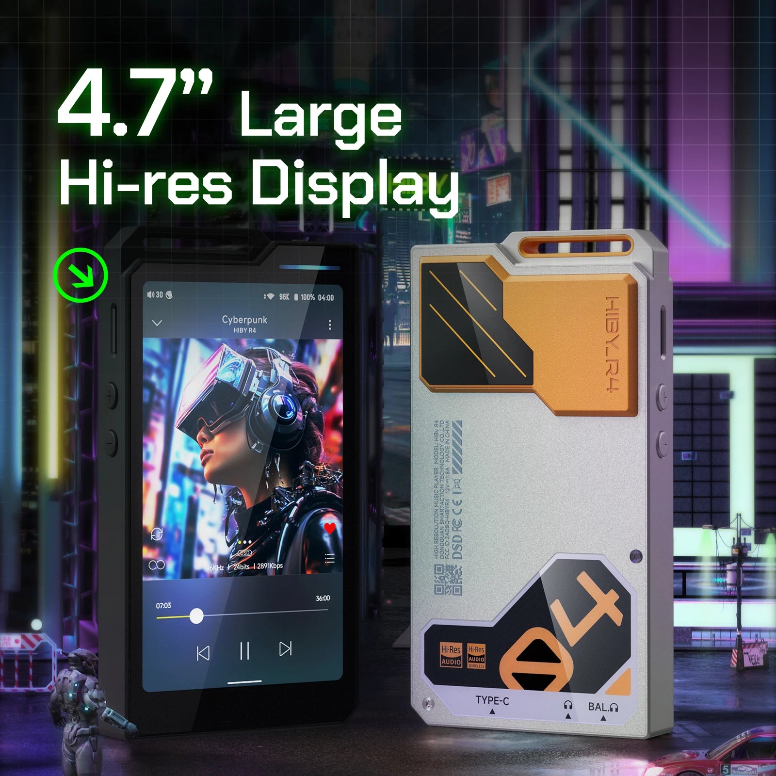 HiBy R4 ES9018Q2M*4 Lecteur de musique HiFi Android12 MP3 Audio Bluetooth WiFi DSD256 MQA 16x USB DAC Ampli casque 11h 4.7'' OPA1652
