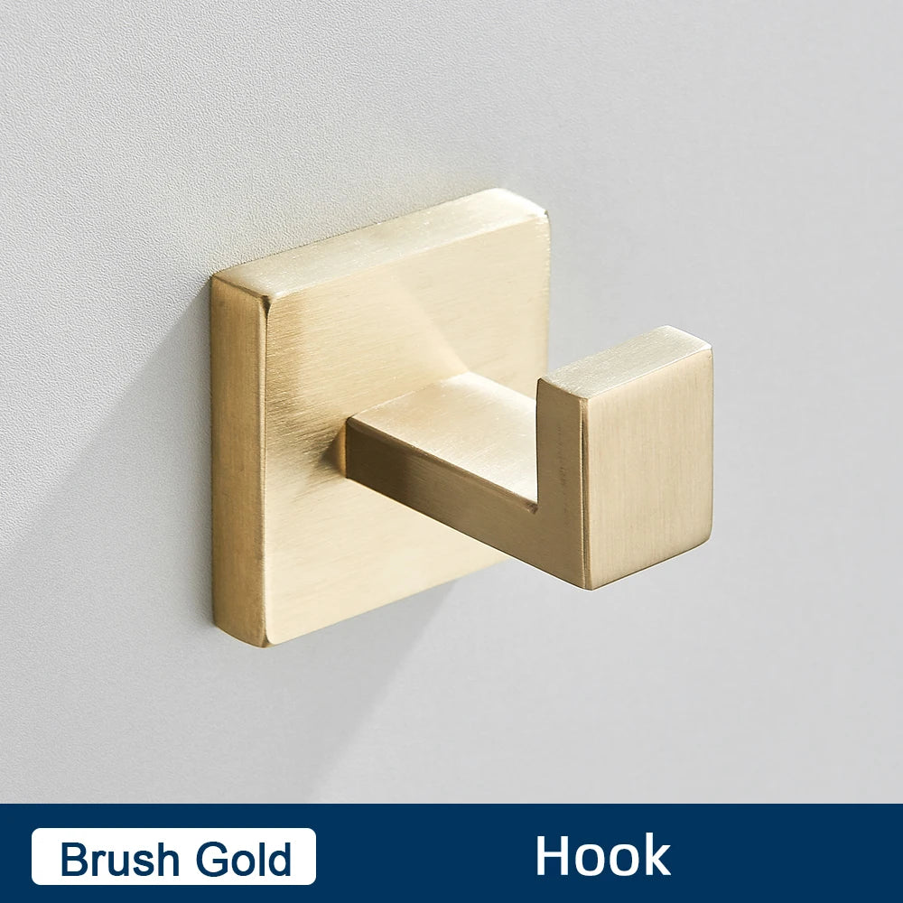 Bathroom Accessories Set Brushed Gold Toilet Wall Towel Bar Rail,Paper Holder and Hook Stainless Steel Bath Rack Hanger Hardware