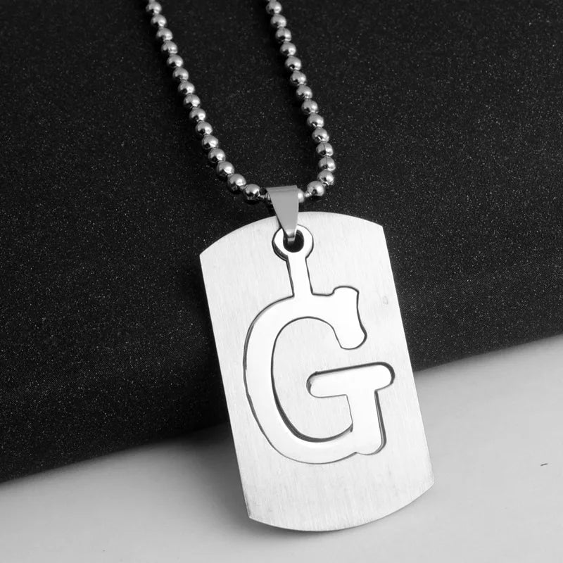 HNSP 316L Stainless Steel Initials Pendant Chain Necklace For Men 26 Letter Name Jewelry Accessories