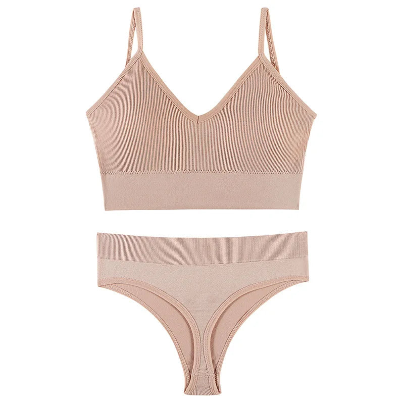 Women’s Ribbed V Neck Bra and Panty Set Seamless Comfortable 2 Piece 2026