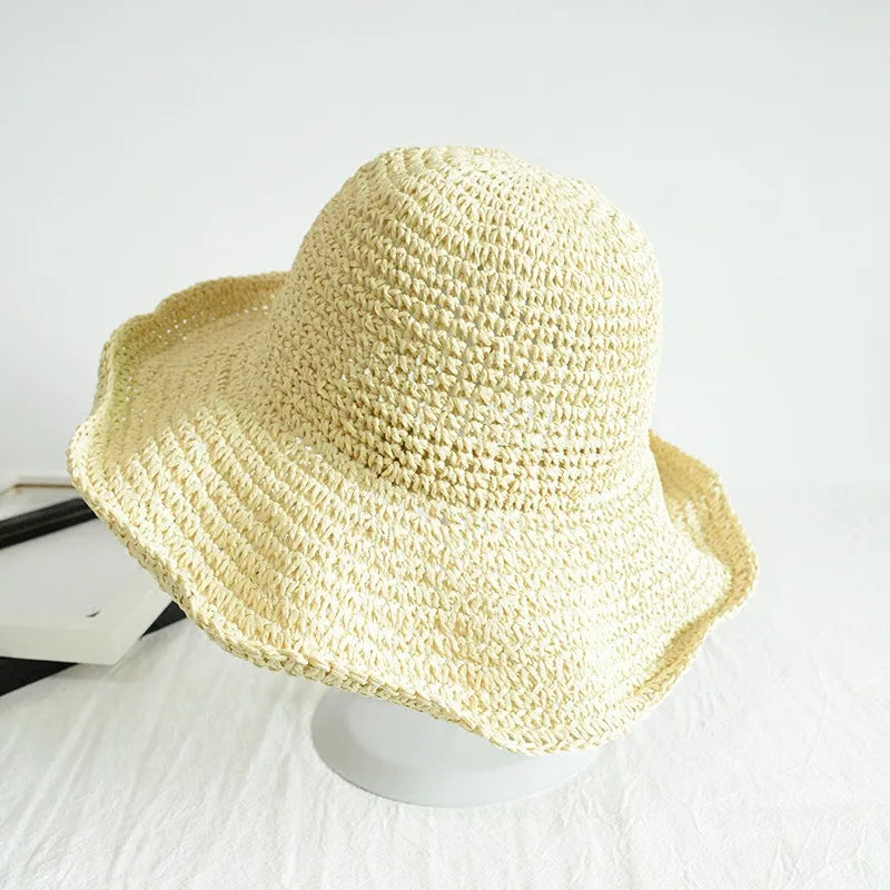 Beach Korean Straw Hat Summer Women Visor Bucket Hat Fisherman Hat Hand weaving Panama Girl Fishing Chapeau Sun Hats tool
